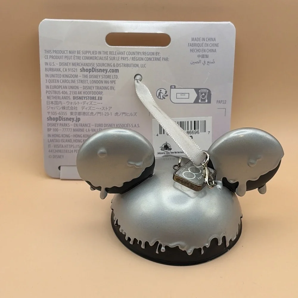 Disney 100 Years Silver‎ Dipped Mickey Mouse Ears Ornament - NEW